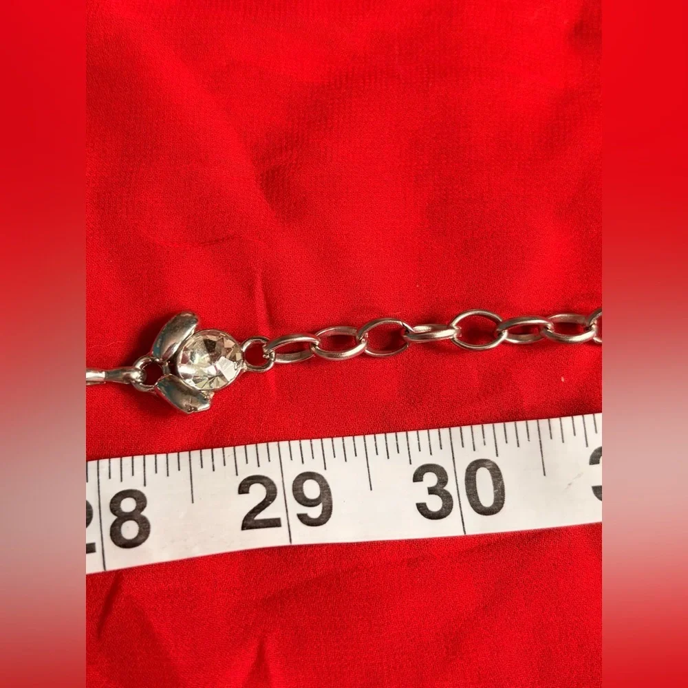 Vintage silver tone floral metal and enamel chain statement belt